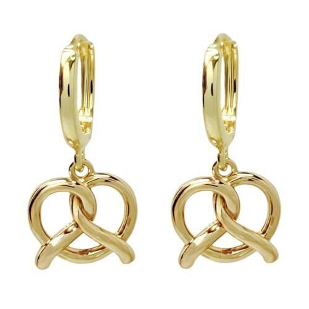 8016 Fun Cute Pretzel Huggie Hoop Earrings, 18k Gold Plated Dainty Food